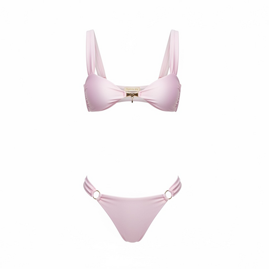 Thivalen Cindy Pembe Sandy Kumaşlı Ayarlanabilir Askılı Altın Kaplama Takı Detaylı İkili Bikini Takımı Hayalet Çekim Görünümü