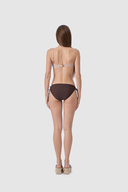Thivalen Dunea Kahverengi Alt Desenli Üst Tek Omuz Takı Detaylı İkili Bikini Takımı Arka Görünümü